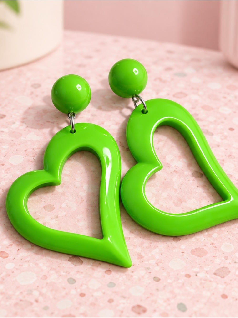 Fashion Jewelry Lime Green Heart Drop Earrings - Women Jewelry